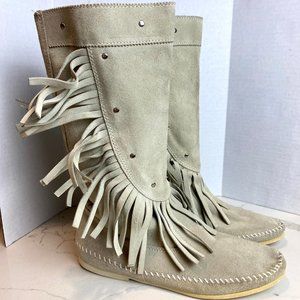 Vintage Minnetonka Gray Suede Fringe Boots